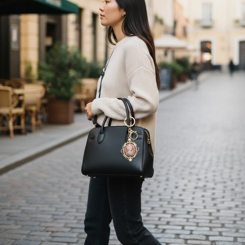 Gold Cameo Pearl Keychain - Available In Six Colors - Picture 8 of 11